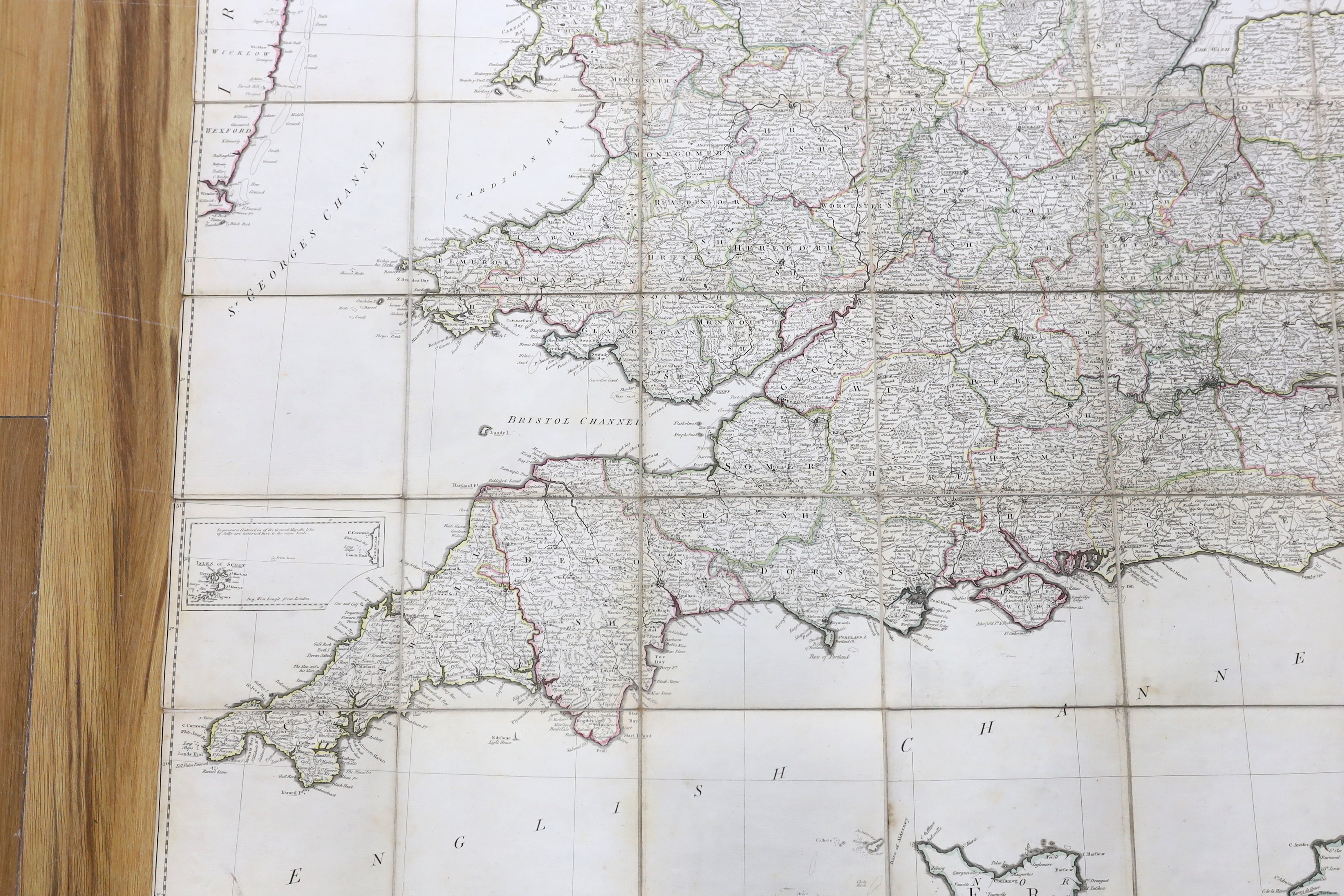 Kitchen, Thomas - South Britain or England and Wales, Drawn from several Surveys & C on the New Projection corrected from Astrometrical Observations…a hand-coloured engraved folding map, linen backed, Robert Sawyer and J